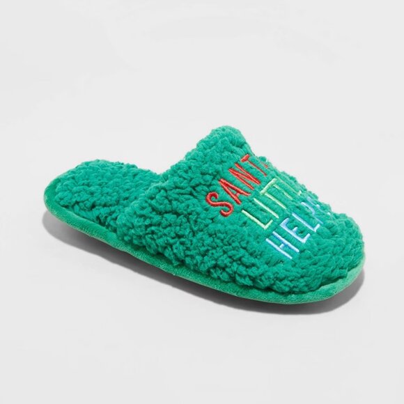 NEW! Kids' Holiday Santa's Little Helper Scuff Slippers - Wondershop Green - Picture 1 of 9